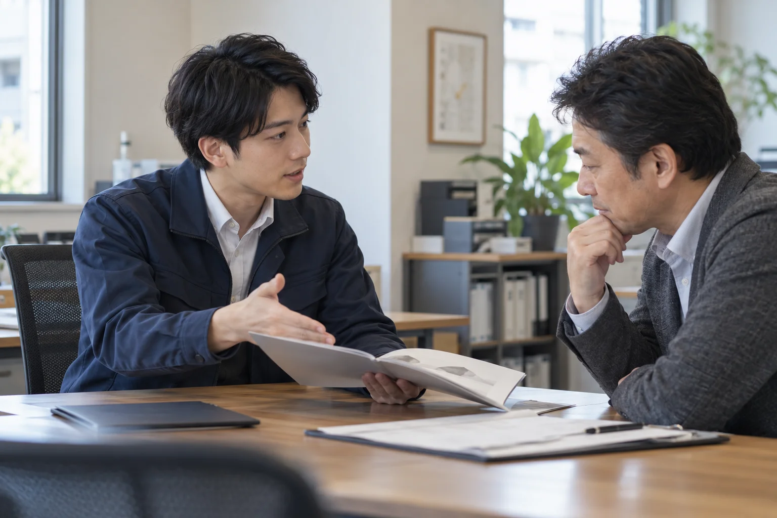 お客様と仕事の相談をするセールス担当者のイメージ